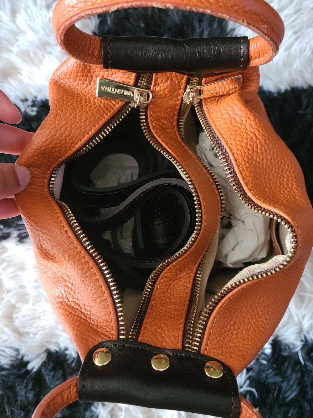 Valentina Italian Leather Orange & Brown Purse - Picture 7 of 8